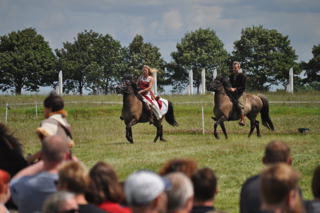 Horse riding show at the Viking Market in Jelling, Denmark