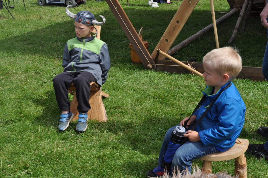 Handmade wooden chairs at the Viking market in Jelling, Denmark