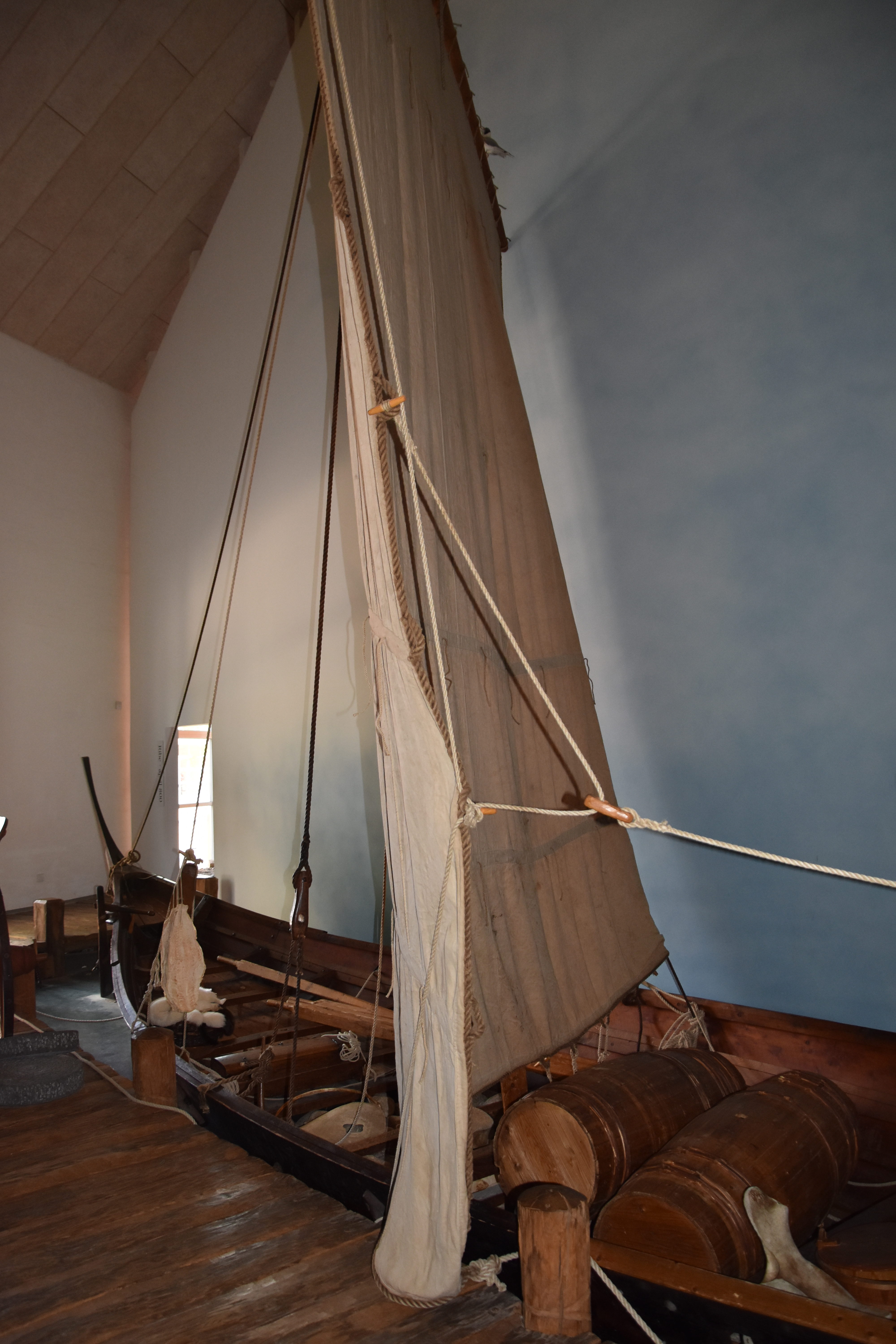 Display of an ancient ship at the Ribe Viking Museum in Ribe, Denmark