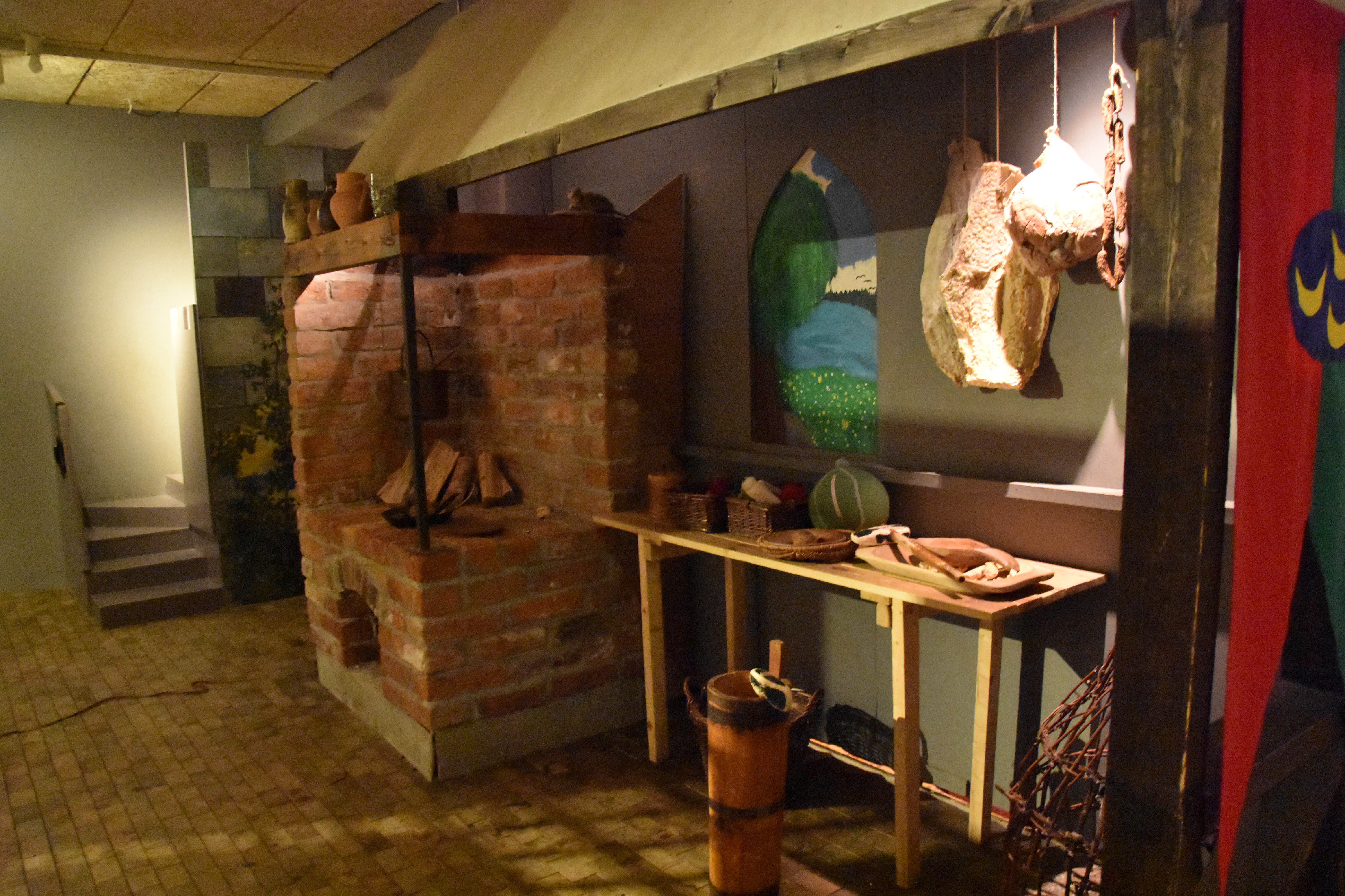 Pretend kitchen inside the play "castle" at the Ribe Viking Museum in Ribe, Denmark