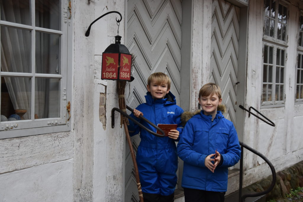 The Eilschou Almshouses at Den Gamle By in Aarhus, Denmark at Christmas
