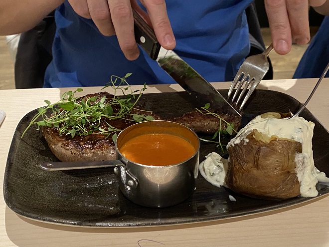 Steak-and-baked-potato-at-lalandia-sondervig-in-denmark