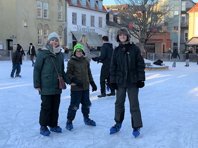 renting ice skates at the Aalborg Christmas market in Denmark