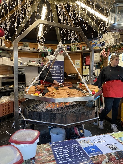 Sausage and Hotdog booth at the Aalborg Christmas Market in Denmark