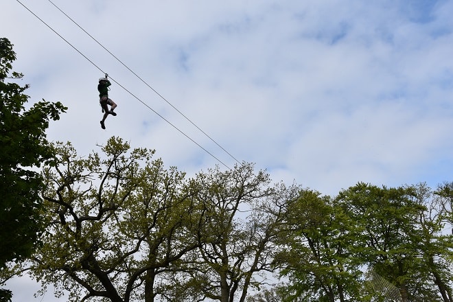 one of many ziplines at the Klatrepark Go Fly ropes course at Gavnø Slot in Denmark